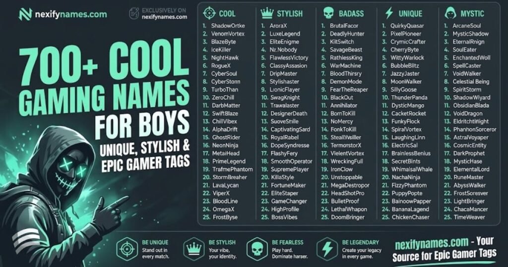 700+ Cool Gaming Names for Boys: Unique, Stylish & Epic Gamer Tags